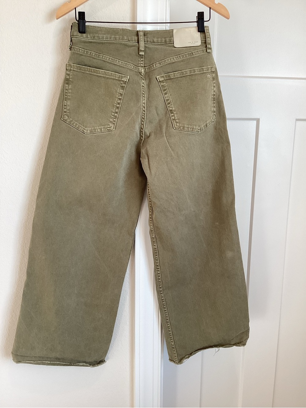 Rag & Bone Wide Leg Ankle Jeans Andi Raw Hem High Rise 27 Olive Army Green Sage - Picture 7 of 12